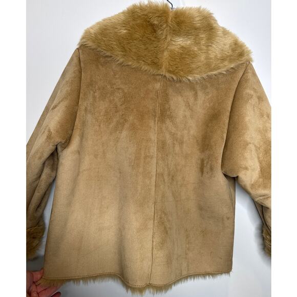 NWT Mixit Retro Faux Suede Fur large shawl collar Jacket coat Camel Brown large - Picture 6 of 15